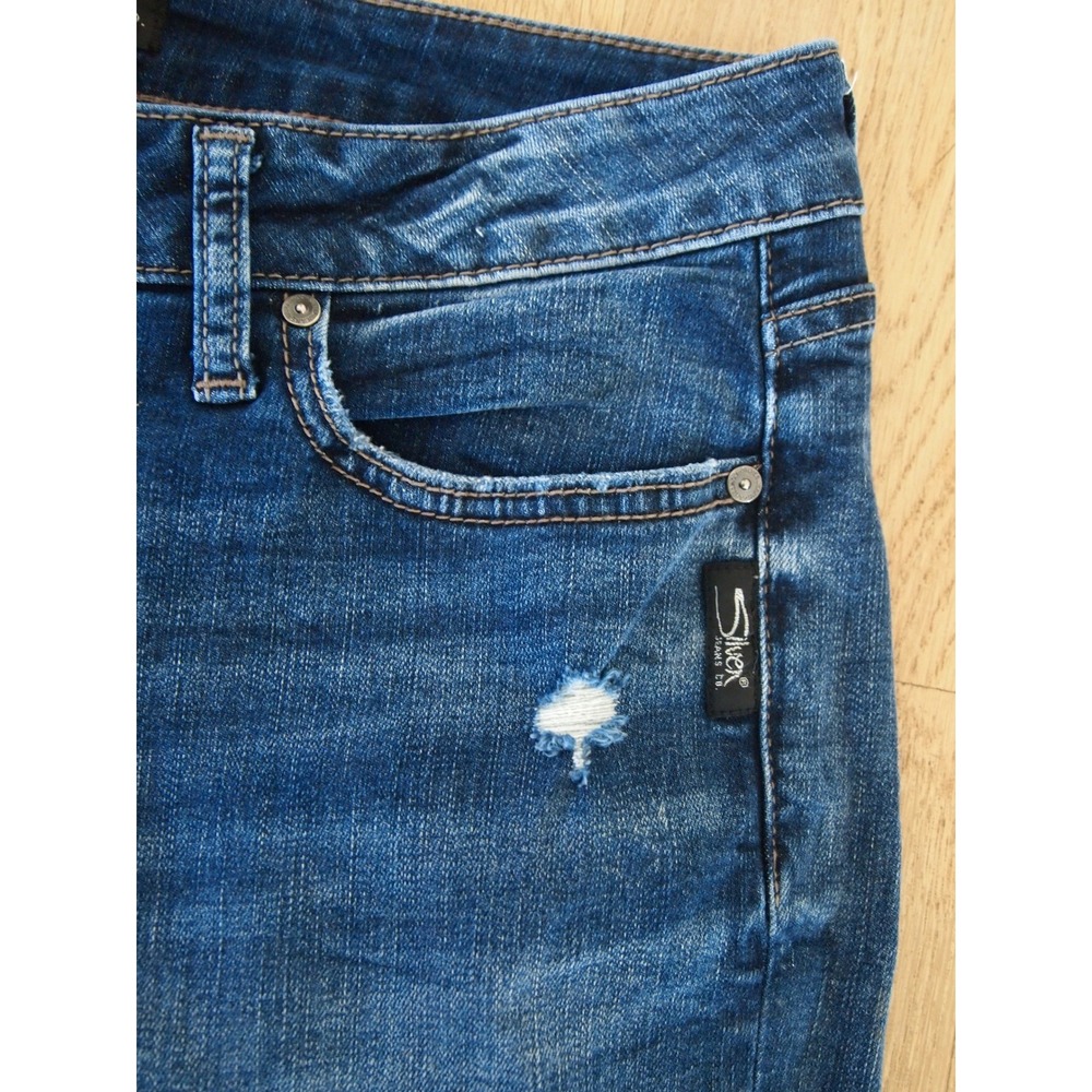 Silver Jeans Co Womens Cropped Jeans Distressed Blue Denim Selvedge Sz 31 - Picture 8 of 9